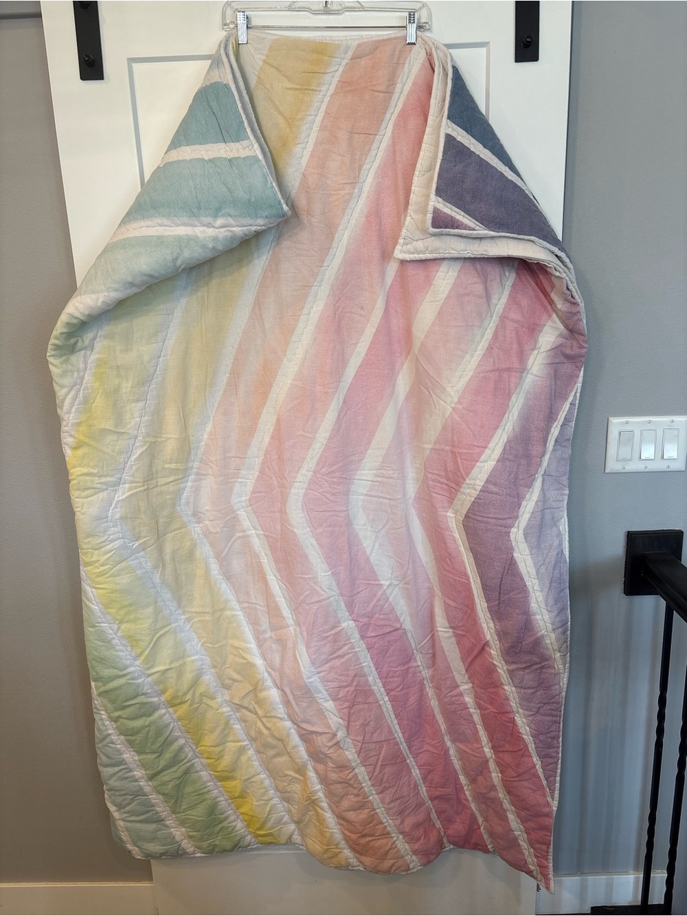 Pottery Barn Teen Pastel Chevron Comforter and Sham - Multicolor Stripes